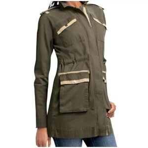 CAbi Olive Green Cotton Full Zip Anorak Military Utility Jacket